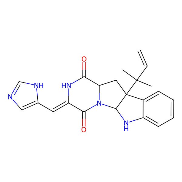 2D Structure of 4-(1H-imidazol-5-ylmethylidene)-9-(2-methylbut-3-en-2-yl)-2,5,16-triazatetracyclo[7.7.0.02,7.010,15]hexadeca-10,12,14-triene-3,6-dione