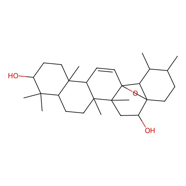 2D Structure of 4,5,9,9,13,19,20-Heptamethyl-24-oxahexacyclo[15.5.2.01,18.04,17.05,14.08,13]tetracos-15-ene-2,10-diol