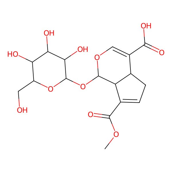 2D Structure of 7-Methoxycarbonyl-1-[3,4,5-trihydroxy-6-(hydroxymethyl)tetrahydropyran-2-yl]oxy-1,4a,5,7a-tetrahydrocyclopenta[c]pyran-4-carboxylic acid
