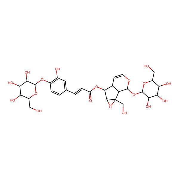 2D Structure of [2-(Hydroxymethyl)-10-[3,4,5-trihydroxy-6-(hydroxymethyl)oxan-2-yl]oxy-3,9-dioxatricyclo[4.4.0.02,4]dec-7-en-5-yl] 3-[3-hydroxy-4-[3,4,5-trihydroxy-6-(hydroxymethyl)oxan-2-yl]oxyphenyl]prop-2-enoate