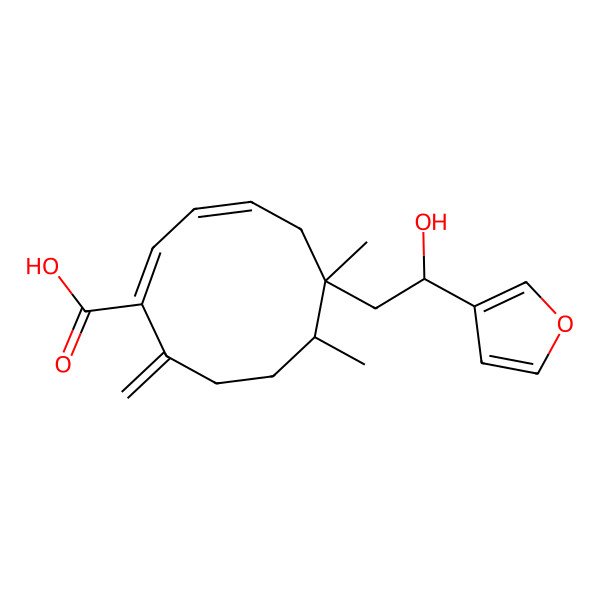 2D Structure of (1E,3Z,6S,7R)-6-[(2R)-2-(furan-3-yl)-2-hydroxyethyl]-6,7-dimethyl-10-methylidenecyclodeca-1,3-diene-1-carboxylic acid