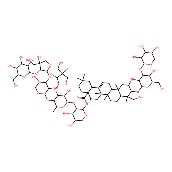 2D Structure of [(2S,3R,4S,5S)-3-[(2S,3R,4S,5S,6S)-5-[(2S,3R,4S,5R)-3,5-dihydroxy-4-[(2S,3R,4R)-4-hydroxy-4-(hydroxymethyl)-3-[(2S,3R,4S,5R,6R)-3,4,5-trihydroxy-6-(hydroxymethyl)oxan-2-yl]oxyoxolan-2-yl]oxyoxan-2-yl]oxy-4-[(2S,3R,4R)-3,4-dihydroxy-4-(hydroxymethyl)oxolan-2-yl]oxy-3-hydroxy-6-methyloxan-2-yl]oxy-4,5-dihydroxyoxan-2-yl] (4aR,5R,6aR,6aS,6bR,8aR,9R,11S,12aR,14bS)-10-[(2R,3R,4S,5R,6R)-3,5-dihydroxy-6-(hydroxymethyl)-4-[(2S,3R,4S,5R)-3,4,5-trihydroxyoxan-2-yl]oxyoxan-2-yl]oxy-5,11-dihydroxy-9-(hydroxymethyl)-2,2,6a,6b,9,12a-hexamethyl-1,3,4,5,6,6a,7,8,8a,10,11,12,13,14b-tetradecahydropicene-4a-carboxylate