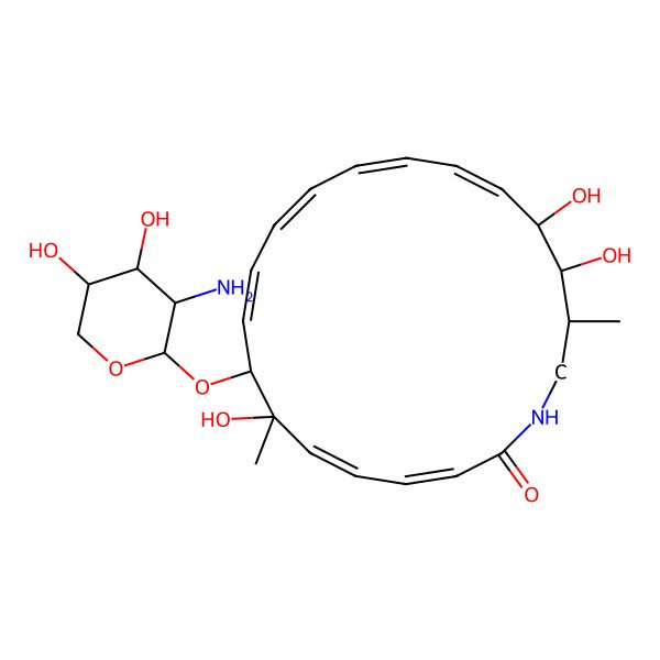 2D Structure of 8-(3-Amino-4,5-dihydroxyoxan-2-yl)oxy-7,17,18-trihydroxy-7,19-dimethyl-1-azacycloicosa-3,5,9,11,13,15-hexaen-2-one