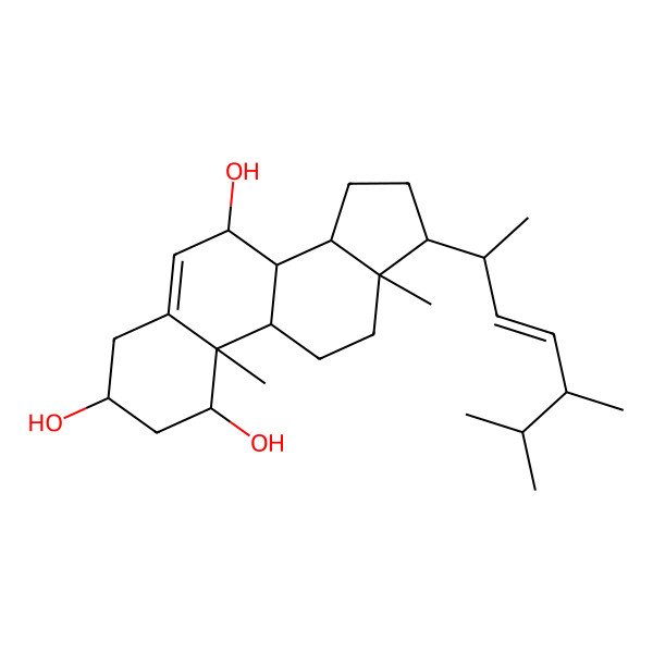 2D Structure of (1S,3R,7S,8S,9S,10R,13R,14S,17R)-17-[(E,2R,5R)-5,6-dimethylhept-3-en-2-yl]-10,13-dimethyl-2,3,4,7,8,9,11,12,14,15,16,17-dodecahydro-1H-cyclopenta[a]phenanthrene-1,3,7-triol