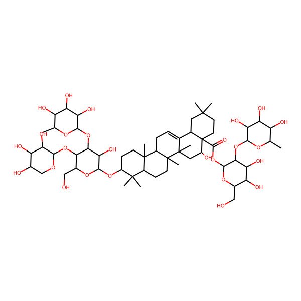 2D Structure of [4,5-Dihydroxy-6-(hydroxymethyl)-3-(3,4,5-trihydroxy-6-methyloxan-2-yl)oxyoxan-2-yl] 5-hydroxy-10-[3-hydroxy-6-(hydroxymethyl)-4-(3,4,5-trihydroxy-6-methyloxan-2-yl)oxy-5-(3,4,5-trihydroxyoxan-2-yl)oxyoxan-2-yl]oxy-2,2,6a,6b,9,9,12a-heptamethyl-1,3,4,5,6,6a,7,8,8a,10,11,12,13,14b-tetradecahydropicene-4a-carboxylate