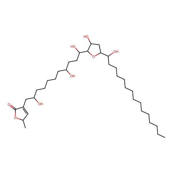 2D Structure of 2-methyl-4-[2,8,11-trihydroxy-11-[3-hydroxy-5-(1-hydroxypentadecyl)oxolan-2-yl]undecyl]-2H-furan-5-one