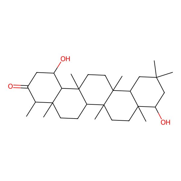 2D Structure of 1,9-dihydroxy-4,4a,6a,6b,8a,11,11,14a-octamethyl-2,4,5,6,6a,7,8,9,10,12,12a,13,14,14b-tetradecahydro-1H-picen-3-one