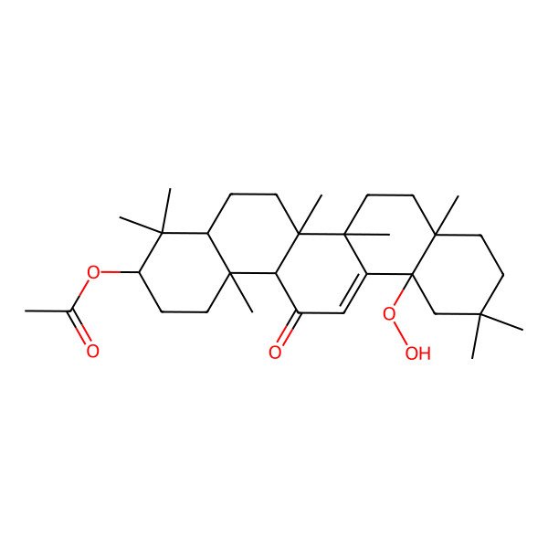 2D Structure of [(3S,4aR,6aR,6bS,8aR,12aR,14aR,14bS)-12a-hydroperoxy-4,4,6a,6b,8a,11,11,14b-octamethyl-14-oxo-1,2,3,4a,5,6,7,8,9,10,12,14a-dodecahydropicen-3-yl] acetate