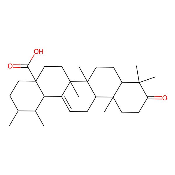 2D Structure of (1S,2R,4aS,6aS,6aS,6bR,8aR,12aR,14bR)-1,2,6a,6b,9,9,12a-heptamethyl-10-oxo-1,2,3,4,5,6,6a,7,8,8a,11,12,13,14b-tetradecahydropicene-4a-carboxylic acid 2D Structure of (1S,2R,4aS,6aS,6aS,6bR,8aR,12aR,14bR)-1,2,6a,6b,9,9,12a-heptamethyl-10-oxo-1,2,3,4,5,6,6a,7,8,8a,11,12,13,14b-tetradecahydropicene-4a-carboxylic acid