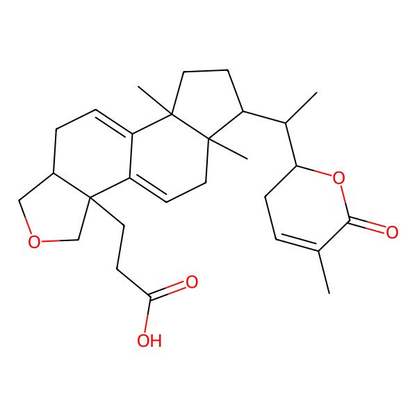 2D Structure of 3-[5a,8a-Dimethyl-6-[1-(5-methyl-6-oxo-2,3-dihydropyran-2-yl)ethyl]-1,3,5,6,7,8,10,10a-octahydroindeno[5,4-e][2]benzofuran-3a-yl]propanoic acid