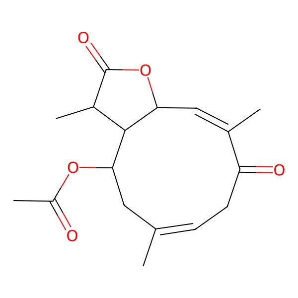 2D Structure of [(3S,3aR,4S,6E,10Z,11aS)-3,6,10-trimethyl-2,9-dioxo-3,3a,4,5,8,11a-hexahydrocyclodeca[b]furan-4-yl] acetate