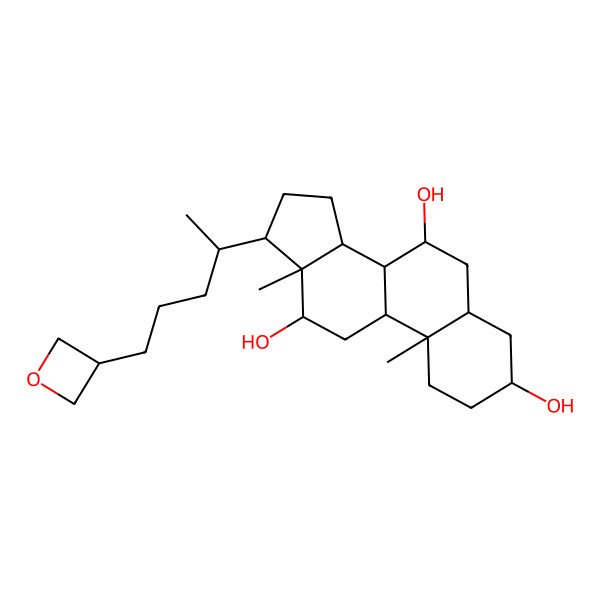2D Structure of (3S,5R,7R,8R,9S,10S,12S,13R,14S,17R)-10,13-dimethyl-17-[(2S)-5-(oxetan-3-yl)pentan-2-yl]-2,3,4,5,6,7,8,9,11,12,14,15,16,17-tetradecahydro-1H-cyclopenta[a]phenanthrene-3,7,12-triol