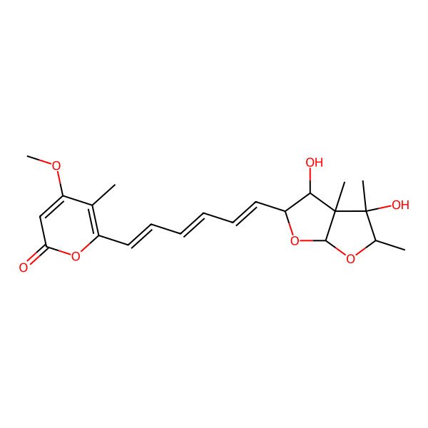 2D Structure of 6-[6-(3,4-Dihydroxy-2,3,3a-trimethyl-2,4,5,6a-tetrahydrofuro[2,3-b]furan-5-yl)hexa-1,3,5-trienyl]-4-methoxy-5-methylpyran-2-one