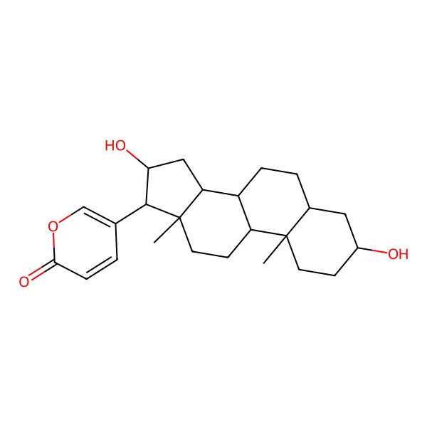 2D Structure of 5-[(3S,5R,8R,9S,10S,13S,14S,16S,17S)-3,16-dihydroxy-10,13-dimethyl-2,3,4,5,6,7,8,9,11,12,14,15,16,17-tetradecahydro-1H-cyclopenta[a]phenanthren-17-yl]pyran-2-one