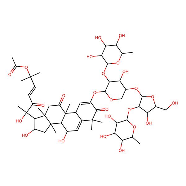 2D Structure of [(E,6R)-6-[(7S,8S,9S,10R,13R,14S,16R,17R)-7,16-dihydroxy-2-[(2S,3R,4S,5S)-4-hydroxy-5-[(2S,3R,4S,5S)-4-hydroxy-5-(hydroxymethyl)-3-[(2S,3R,4S,5S,6R)-3,4,5-trihydroxy-6-methyloxan-2-yl]oxyoxolan-2-yl]oxy-3-[(2S,3R,4S,5S,6R)-3,4,5-trihydroxy-6-methyloxan-2-yl]oxyoxan-2-yl]oxy-4,4,9,13,14-pentamethyl-3,11-dioxo-8,10,12,15,16,17-hexahydro-7H-cyclopenta[a]phenanthren-17-yl]-6-hydroxy-2-methyl-5-oxohept-3-en-2-yl] acetate