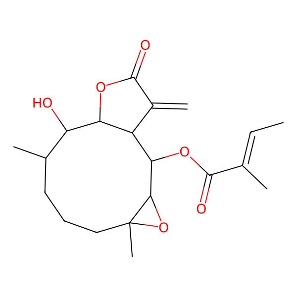 2D Structure of [(1S,2R,3R,5R,9R,10R,11R)-10-hydroxy-5,9-dimethyl-14-methylidene-13-oxo-4,12-dioxatricyclo[9.3.0.03,5]tetradecan-2-yl] (Z)-2-methylbut-2-enoate