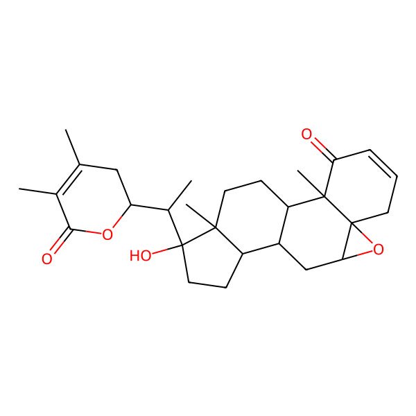 2D Structure of (1S,2R,7S,9R,11S,12S,15S,16S)-15-[(1R)-1-[(2R)-4,5-dimethyl-6-oxo-2,3-dihydropyran-2-yl]ethyl]-15-hydroxy-2,16-dimethyl-8-oxapentacyclo[9.7.0.02,7.07,9.012,16]octadec-4-en-3-one