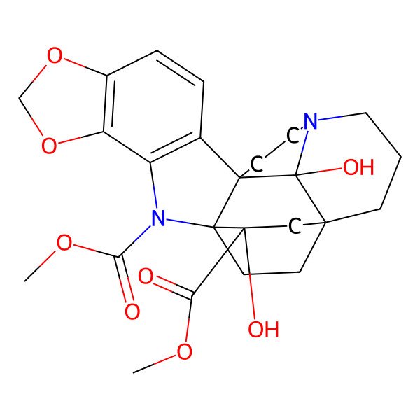 2D Structure of dimethyl (1S,12S,19R,21S,24R)-21,24-dihydroxy-5,7-dioxa-2,15-diazaheptacyclo[17.2.2.112,15.01,12.03,11.04,8.019,24]tetracosa-3(11),4(8),9-triene-2,21-dicarboxylate
