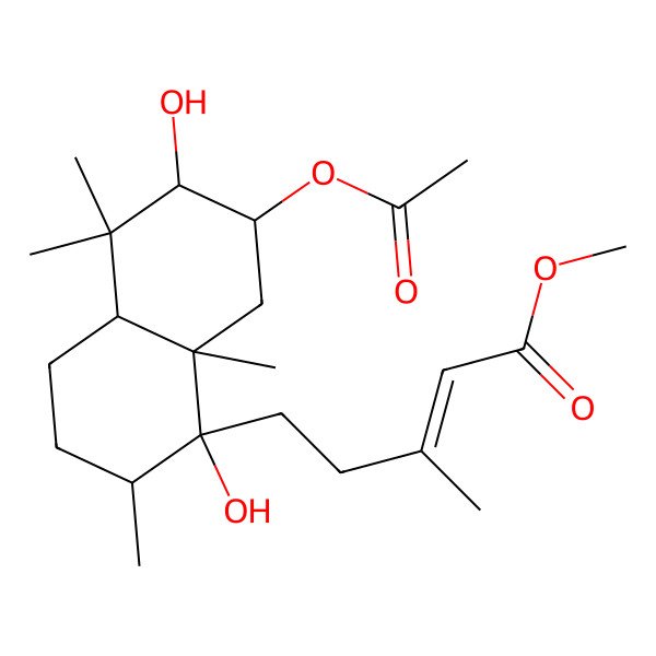 2D Structure of methyl (E)-5-[(1S,2R,4aS,6S,7R,8aS)-7-acetyloxy-1,6-dihydroxy-2,5,5,8a-tetramethyl-3,4,4a,6,7,8-hexahydro-2H-naphthalen-1-yl]-3-methylpent-2-enoate