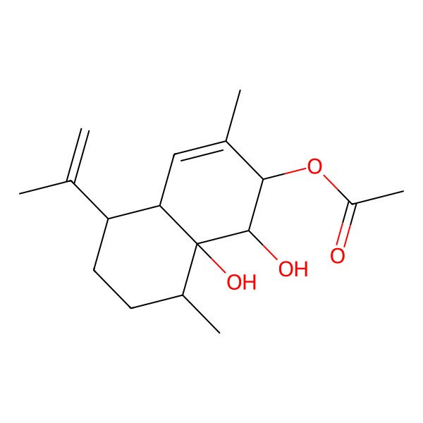 2D Structure of [(1S,2R,4aR,5R,8R,8aR)-1,8a-dihydroxy-3,8-dimethyl-5-prop-1-en-2-yl-2,4a,5,6,7,8-hexahydro-1H-naphthalen-2-yl] acetate
