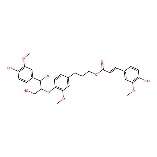 2D Structure of 3-[4-[1,3-Dihydroxy-1-(4-hydroxy-3-methoxyphenyl)propan-2-yl]oxy-3-methoxyphenyl]propyl 3-(4-hydroxy-3-methoxyphenyl)prop-2-enoate