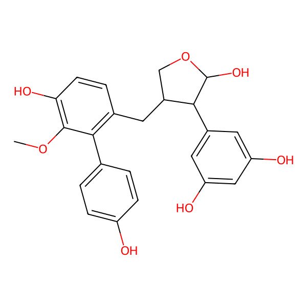 2D Structure of 5-[(2S,3R,4S)-2-hydroxy-4-[[4-hydroxy-2-(4-hydroxyphenyl)-3-methoxyphenyl]methyl]oxolan-3-yl]benzene-1,3-diol