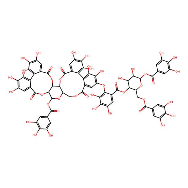 2D Structure of [(2R,3S,4R,5R,6S)-4,5-dihydroxy-6-(3,4,5-trihydroxybenzoyl)oxy-2-[(3,4,5-trihydroxybenzoyl)oxymethyl]oxan-3-yl] 3,4,5-trihydroxy-2-[[(1R,2S,19R,20S,22R)-7,8,9,12,13,14,29,30,33,34,35-undecahydroxy-4,17,25,38-tetraoxo-20-(3,4,5-trihydroxybenzoyl)oxy-3,18,21,24,39-pentaoxaheptacyclo[20.17.0.02,19.05,10.011,16.026,31.032,37]nonatriaconta-5,7,9,11,13,15,26,28,30,32,34,36-dodecaen-28-yl]oxy]benzoate