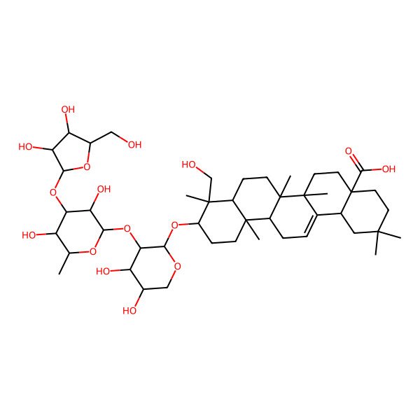 2D Structure of (4aS,6aS,6aS,6bR,8aR,9R,10S,12aR,14bS)-10-[(2S,3R,4S,5S)-3-[(2S,3R,4R,5S,6S)-4-[(2S,3R,4R,5R)-3,4-dihydroxy-5-(hydroxymethyl)oxolan-2-yl]oxy-3,5-dihydroxy-6-methyloxan-2-yl]oxy-4,5-dihydroxyoxan-2-yl]oxy-9-(hydroxymethyl)-2,2,6a,6b,9,12a-hexamethyl-1,3,4,5,6,6a,7,8,8a,10,11,12,13,14b-tetradecahydropicene-4a-carboxylic acid