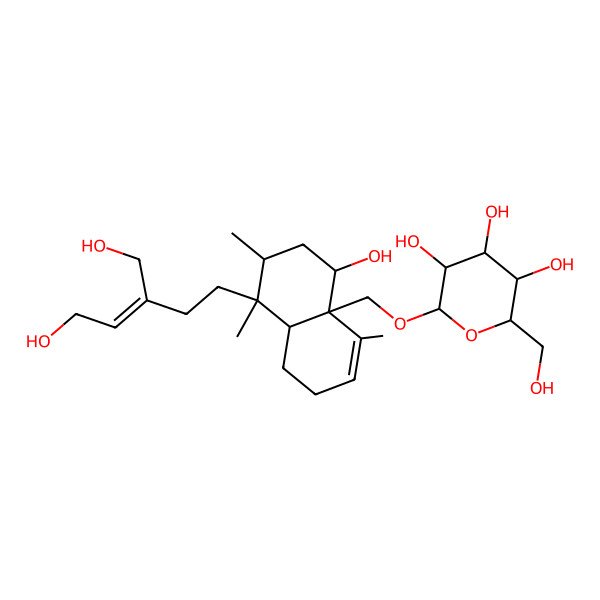 2D Structure of (2S,3R,4S,5S,6R)-2-[[(4aR,5S,7R,8S,8aR)-5-hydroxy-8-[(Z)-5-hydroxy-3-(hydroxymethyl)pent-3-enyl]-4,7,8-trimethyl-1,2,5,6,7,8a-hexahydronaphthalen-4a-yl]methoxy]-6-(hydroxymethyl)oxane-3,4,5-triol