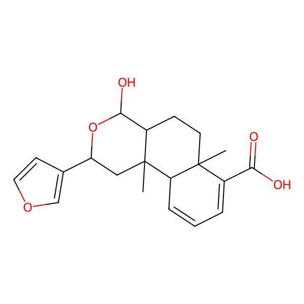 2D Structure of (2S,4R,4aR,6aR,10aR,10bR)-2-(furan-3-yl)-4-hydroxy-6a,10b-dimethyl-2,4,4a,5,6,10a-hexahydro-1H-benzo[f]isochromene-7-carboxylic acid
