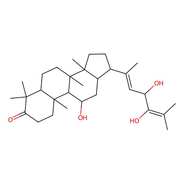 2D Structure of (5R,8R,9R,10S,11R,13R,14R,17S)-17-[(2E,4S)-4,5-dihydroxy-6-methylhepta-2,5-dien-2-yl]-11-hydroxy-4,4,8,10,14-pentamethyl-1,2,5,6,7,9,11,12,13,15,16,17-dodecahydrocyclopenta[a]phenanthren-3-one