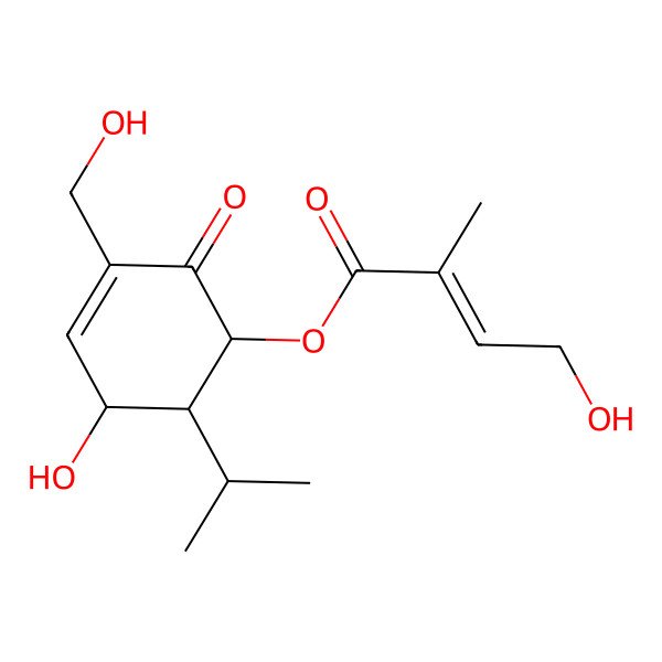 2D Structure of [(1S,5R,6R)-5-hydroxy-3-(hydroxymethyl)-2-oxo-6-propan-2-ylcyclohex-3-en-1-yl] 4-hydroxy-2-methylbut-2-enoate