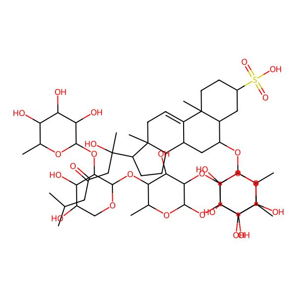 2D Structure of 6-[4-[5-[4,5-dihydroxy-3-(3,4,5-trihydroxy-6-methyloxan-2-yl)oxyoxan-2-yl]oxy-4-hydroxy-6-methyl-3-(3,4,5-trihydroxy-6-methyloxan-2-yl)oxyoxan-2-yl]oxy-3,5-dihydroxy-6-methyloxan-2-yl]oxy-17-(2-hydroxy-6-methyl-4-oxoheptan-2-yl)-10,13-dimethyl-2,3,4,5,6,7,8,12,14,15,16,17-dodecahydro-1H-cyclopenta[a]phenanthrene-3-sulfonic acid