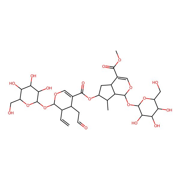 2D Structure of methyl 6-[3-ethenyl-4-(2-oxoethyl)-2-[3,4,5-trihydroxy-6-(hydroxymethyl)oxan-2-yl]oxy-3,4-dihydro-2H-pyran-5-carbonyl]oxy-7-methyl-1-[3,4,5-trihydroxy-6-(hydroxymethyl)oxan-2-yl]oxy-1,4a,5,6,7,7a-hexahydrocyclopenta[c]pyran-4-carboxylate