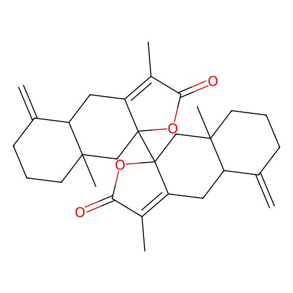 2D Structure of (4aS,8aR,9aS)-9a-[(4aS,8aR,9aS)-3,8a-dimethyl-5-methylidene-2-oxo-4,4a,6,7,8,9-hexahydrobenzo[f][1]benzofuran-9a-yl]-3,8a-dimethyl-5-methylidene-4,4a,6,7,8,9-hexahydrobenzo[f][1]benzofuran-2-one