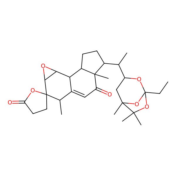 2D Structure of (1S,2S,5R,6R,10R,11R,12S,14S)-5-[(1S)-1-[(1S,3R,5S)-1-ethyl-5,6,6-trimethyl-2,7,8-trioxabicyclo[3.2.1]octan-3-yl]ethyl]-6,10-dimethylspiro[13-oxatetracyclo[7.5.0.02,6.012,14]tetradec-8-ene-11,5'-oxolane]-2',7-dione