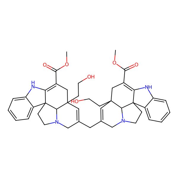 2D Structure of Methyl 12-(2-hydroxyethyl)-14-[[12-(2-hydroxyethyl)-10-methoxycarbonyl-8,16-diazapentacyclo[10.6.1.01,9.02,7.016,19]nonadeca-2,4,6,9,13-pentaen-14-yl]methyl]-8,16-diazapentacyclo[10.6.1.01,9.02,7.016,19]nonadeca-2,4,6,9,13-pentaene-10-carboxylate