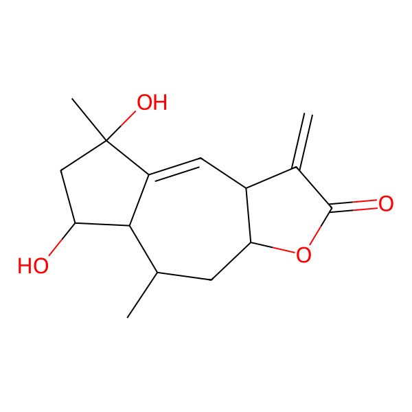 2D Structure of (3aS,5R,5aS,6S,8R,9aR)-6,8-dihydroxy-5,8-dimethyl-1-methylidene-4,5,5a,6,7,9a-hexahydro-3aH-azuleno[6,5-b]furan-2-one