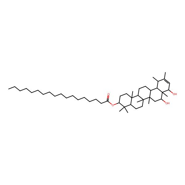 2D Structure of [(3S,4aR,6aR,6aR,6bR,8S,8aS,9S,12S,12aR,14aR,14bR)-8,9-dihydroxy-4,4,6a,6b,8a,11,12,14b-octamethyl-2,3,4a,5,6,6a,7,8,9,12,12a,13,14,14a-tetradecahydro-1H-picen-3-yl] octadecanoate
