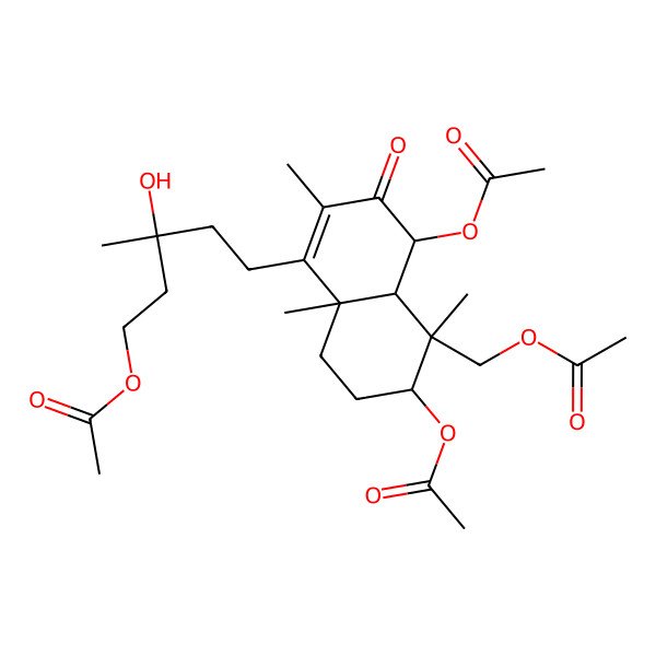 2D Structure of [5-[(4S,4aR,5S,6R,8aS)-4,6-diacetyloxy-5-(acetyloxymethyl)-2,5,8a-trimethyl-3-oxo-4a,6,7,8-tetrahydro-4H-naphthalen-1-yl]-3-hydroxy-3-methylpentyl] acetate