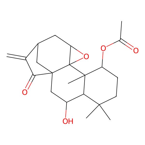 2D Structure of (3-Hydroxy-5,5,9-trimethyl-15-methylidene-16-oxo-11-oxapentacyclo[12.2.1.01,10.04,9.010,12]heptadecan-8-yl) acetate