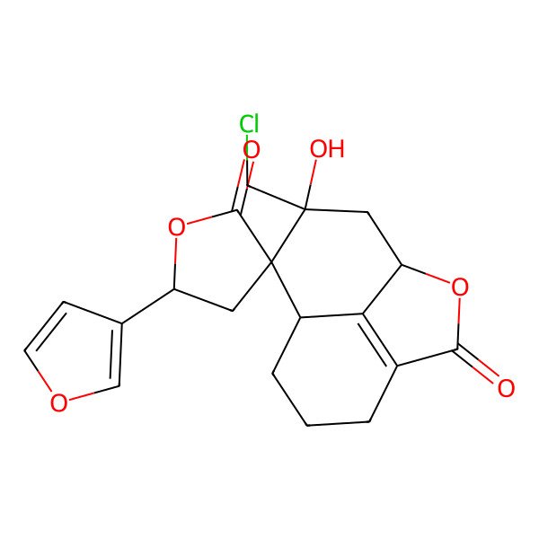 2D Structure of 10-(Chloromethyl)-5'-(furan-3-yl)-10-hydroxyspiro[2-oxatricyclo[6.3.1.04,12]dodec-4(12)-ene-9,3'-oxolane]-2',3-dione