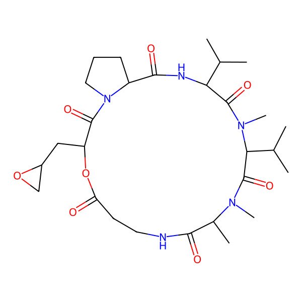2D Structure of (3R,10S,13S,16S,19S)-10,11,14-trimethyl-3-(oxiran-2-ylmethyl)-13,16-di(propan-2-yl)-4-oxa-1,8,11,14,17-pentazabicyclo[17.3.0]docosane-2,5,9,12,15,18-hexone