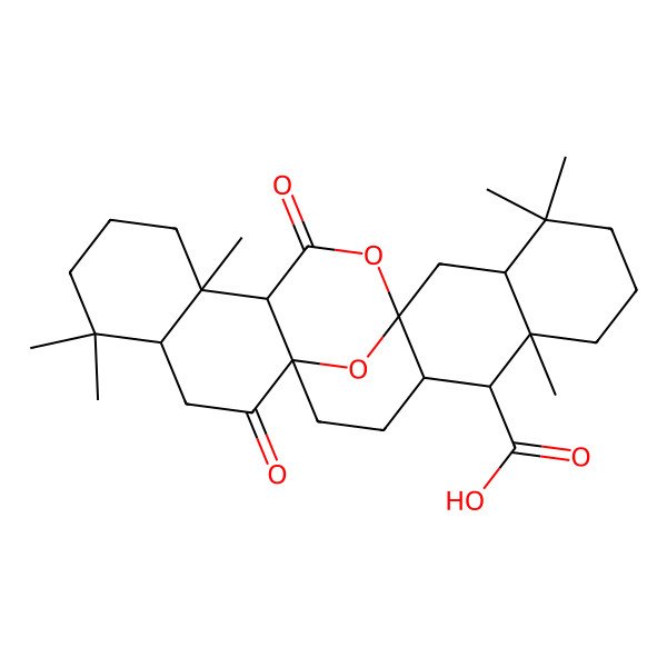 2D Structure of 4,4,8,17,17,21-Hexamethyl-14,23-dioxo-24,25-dioxahexacyclo[11.11.1.01,10.03,8.013,22.016,21]pentacosane-9-carboxylic acid