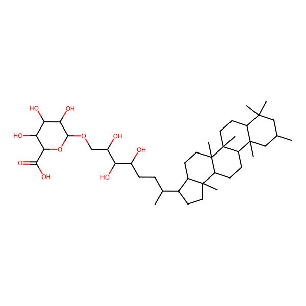 2D Structure of 6-[7-(5a,5b,8,8,10,11a,13b-Heptamethyl-1,2,3,3a,4,5,6,7,7a,9,10,11,11b,12,13,13a-hexadecahydrocyclopenta[a]chrysen-3-yl)-2,3,4-trihydroxyoctoxy]-3,4,5-trihydroxyoxane-2-carboxylic acid