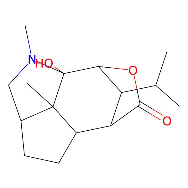 2D Structure of (1R,4S,7S,8S,11R,12R,13S)-1-hydroxy-2,12-dimethyl-13-propan-2-yl-10-oxa-2-azatetracyclo[5.4.1.18,11.04,12]tridecan-9-one