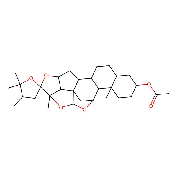 2D Structure of (2',2',3',11,17-Pentamethylspiro[14,16,19-trioxaheptacyclo[11.8.1.12,20.01,15.03,12.06,11.017,21]tricosane-18,5'-oxolane]-8-yl) acetate