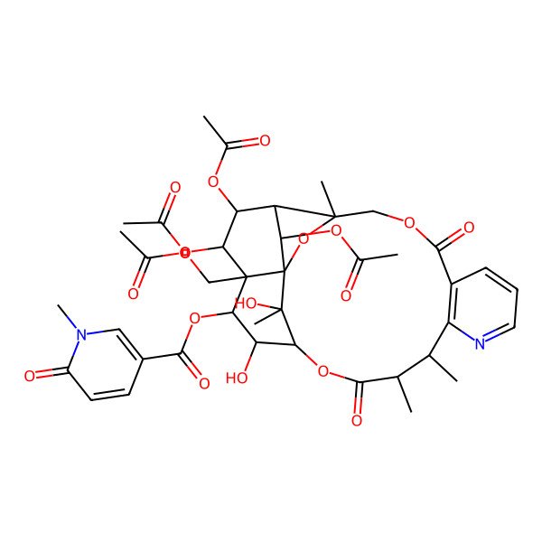 2D Structure of [21,22,24-Triacetyloxy-20-(acetyloxymethyl)-18,25-dihydroxy-3,13,14,25-tetramethyl-6,15-dioxo-2,5,16-trioxa-11-azapentacyclo[15.7.1.01,20.03,23.07,12]pentacosa-7(12),8,10-trien-19-yl] 1-methyl-6-oxopyridine-3-carboxylate