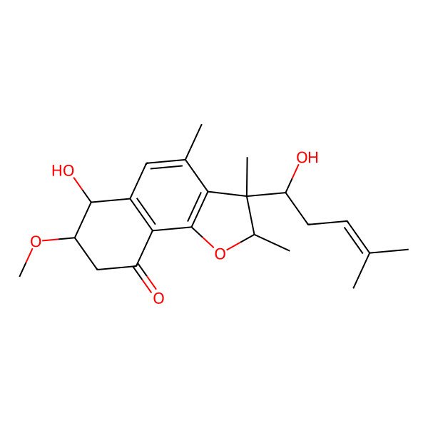 2D Structure of 6-Hydroxy-3-(1-hydroxy-4-methylpent-3-enyl)-7-methoxy-2,3,4-trimethyl-2,6,7,8-tetrahydrobenzo[g][1]benzofuran-9-one