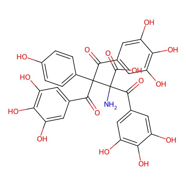 2D Structure of (2R)-2-amino-3-(4-hydroxyphenyl)-4-oxo-2,3-bis(3,4,5-trihydroxybenzoyl)-4-(3,4,5-trihydroxyphenyl)butanoic acid